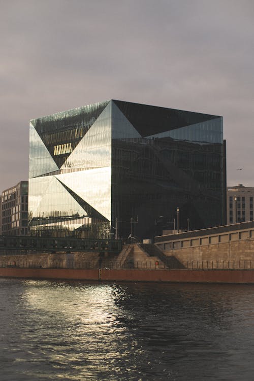 View of the 3XN Cube Berlin from the River, Berlin, Germany 