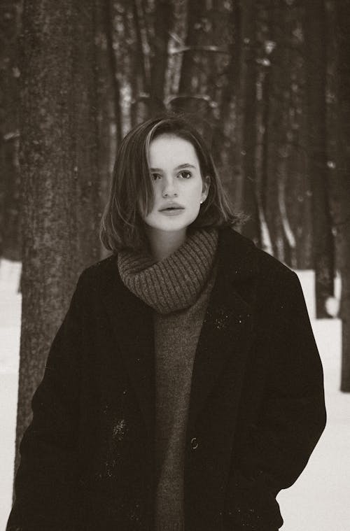 Portrait of a Young Woman in a Winter Forest 