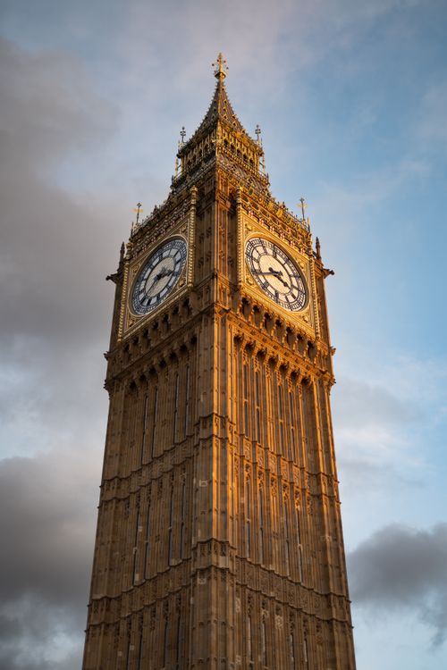 Free Close-up of Big Ben Tower in London at sunset, showcasing the architectural beauty of this iconic landmark. Stock Photo