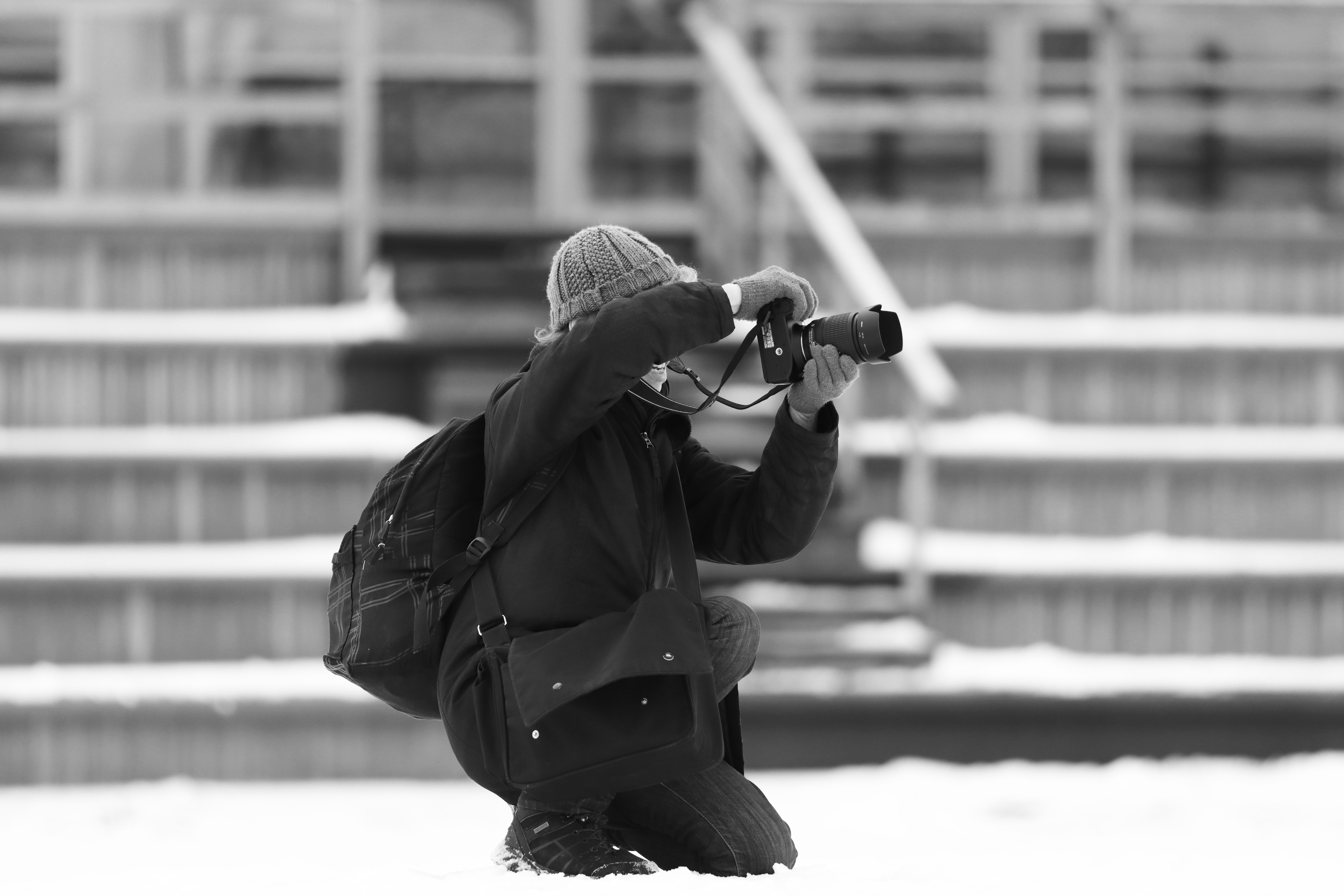 A photographer capturing winter moments in snowy Gothenburg, Sweden.