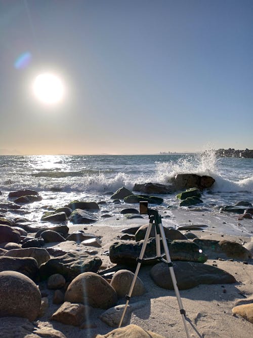 三腳架, 动作相机, 在沙滩上 的 免费素材图片