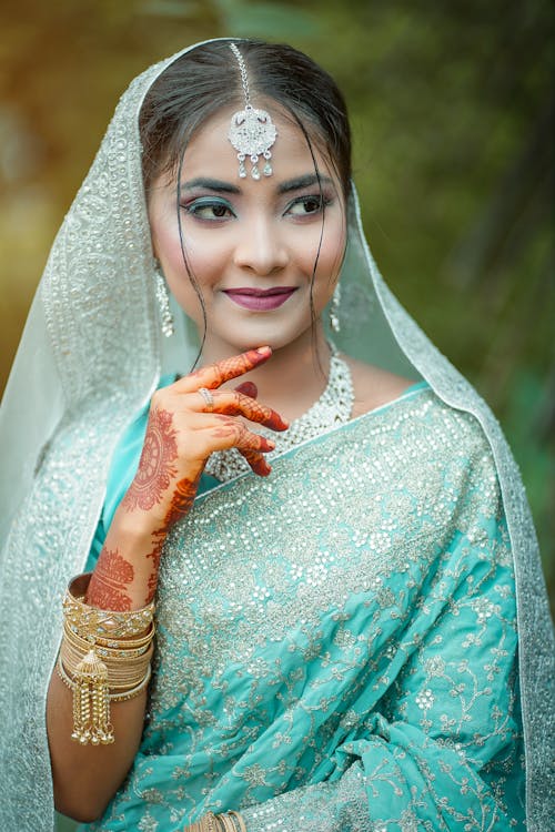 Beautiful Brunette Bride with Henna Tattoos on Hand