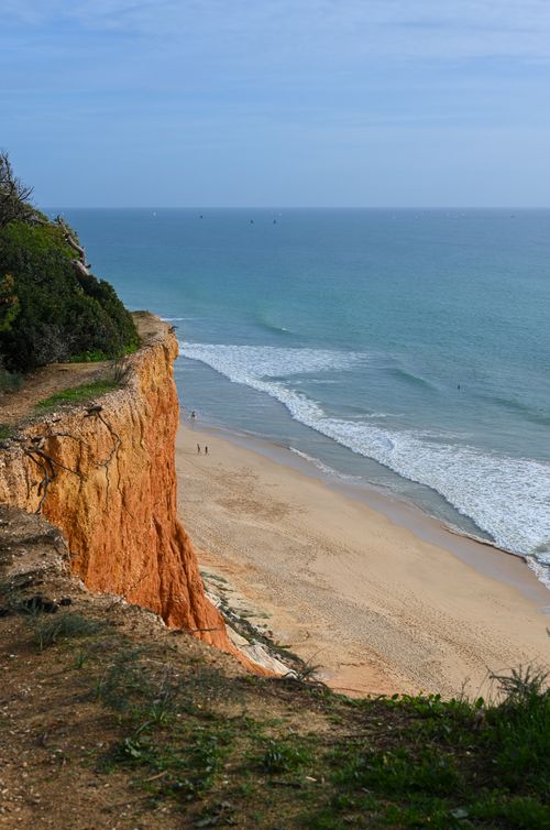 Free Breathtaking view of cliffs and sandy beaches along the coast of Faro, Portugal. Stock Photo