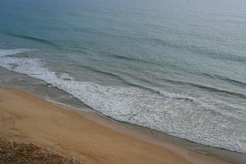 Aerial View of Waves Washing up the Beach 
