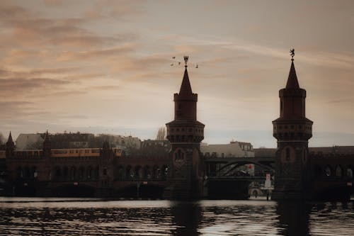 View of the Oberbaum Bridge over the River Spree in Berlin, Germany 