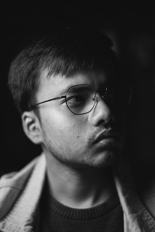 Man in Eyeglasses in Black and White