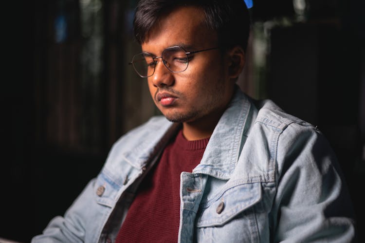 Portrait Of A Serious Man Wearing Eyeglasses