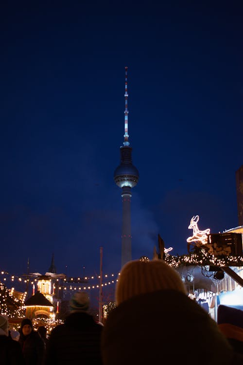 People at the Christmas Market Near the Berliner Fernsehturm Tower