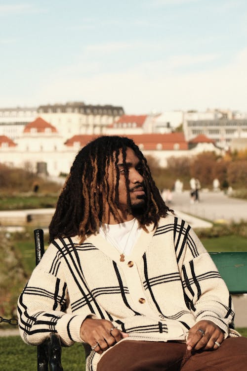 Model with Dreadlocks Posing in Cardigan