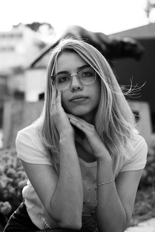 Portrait of Woman in Eyeglasses in Black and White