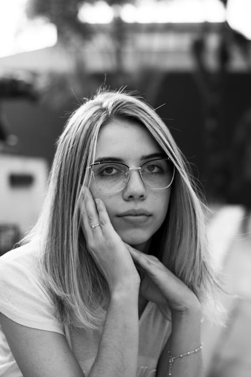 Woman in Eyeglasses in Black and White
