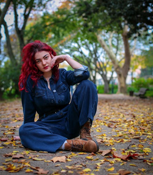 Redhead Model in Denim Shirt and Jeans
