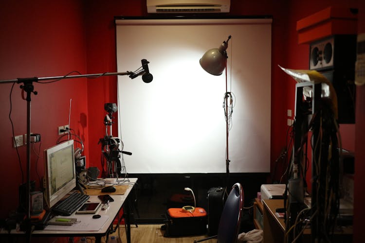 Interior Of A Podcast Room With Equipment 