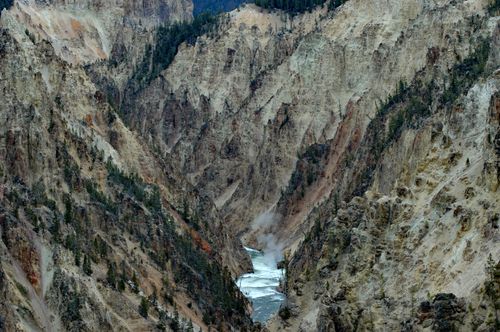 Free Aerial view of the rugged canyon landscape and river in Yellowstone National Park. Stock Photo
