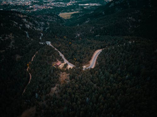 Aerial View of Road in Mountains