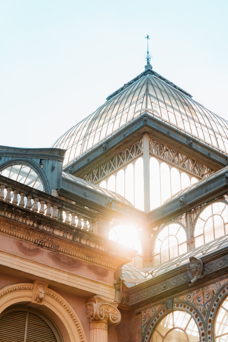 Sun Shining Through The Glass Of The Palacio De Cristal Del Retiro - The Glass Palace In Madrid, Spain 