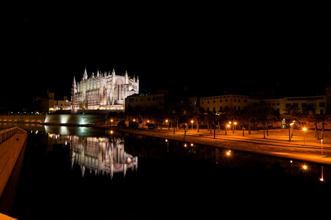 Illuminated Cathedral at Palma de Mallorca at Night