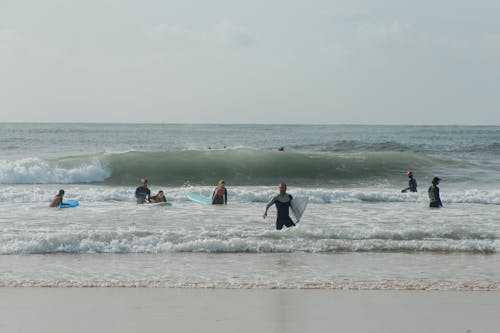 Surfers on Sea Shore