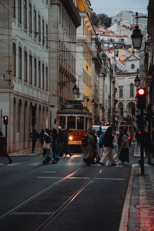 Tram on a Street in Lisbon 