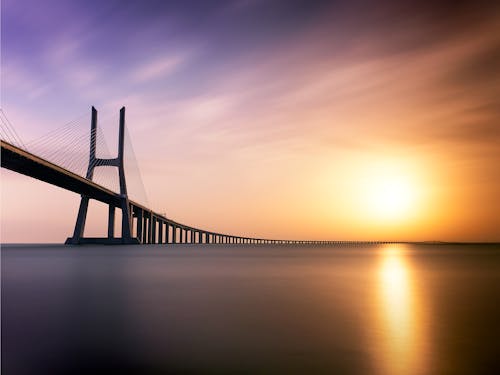 Vasco da Gama Bridge in Lisbon at Sunset