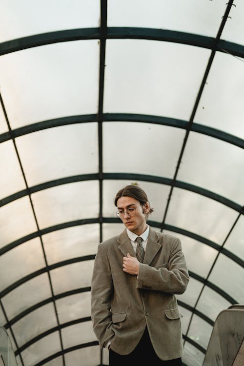 Young Man in Glasses and Retro Suit