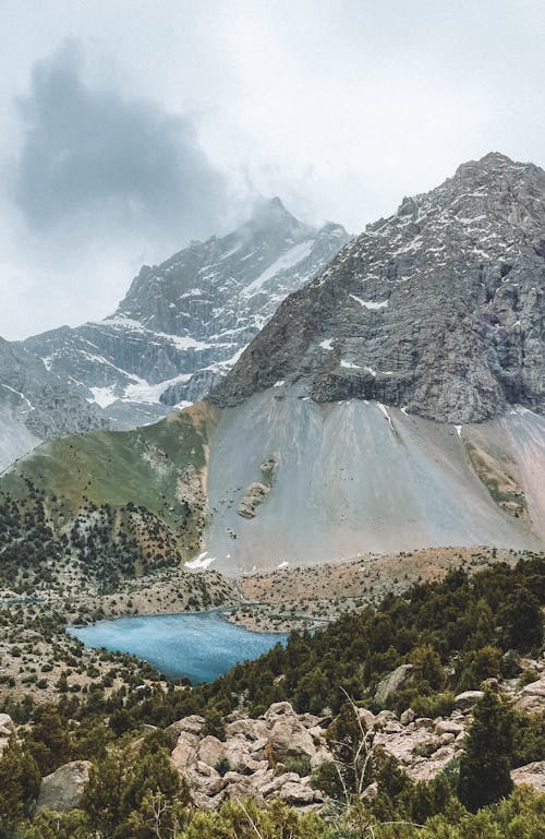 垂直ショット, 山岳, 湖の無料の写真素材