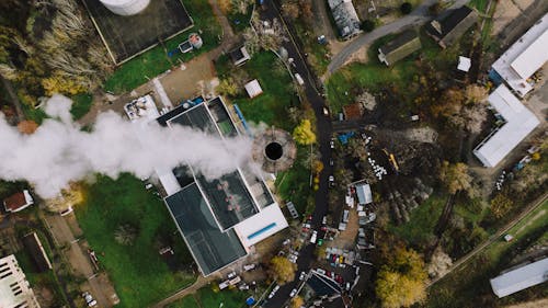 Smoking Chimney of a Factory From a Birds Eye View