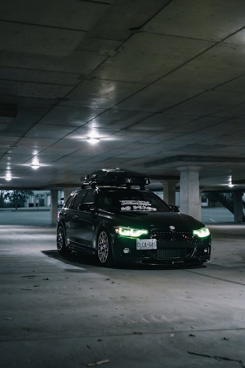 Black BMW Car in an Underground Garage 