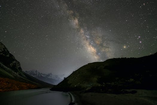 The Milky Way galaxy beautifully spans the night sky over the Himalayan mountains in Kaza, India.