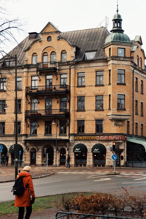 Free Classic architecture in Jönköping, Sweden, showcases Nordic design with a quaint autumn street scene. Stock Photo