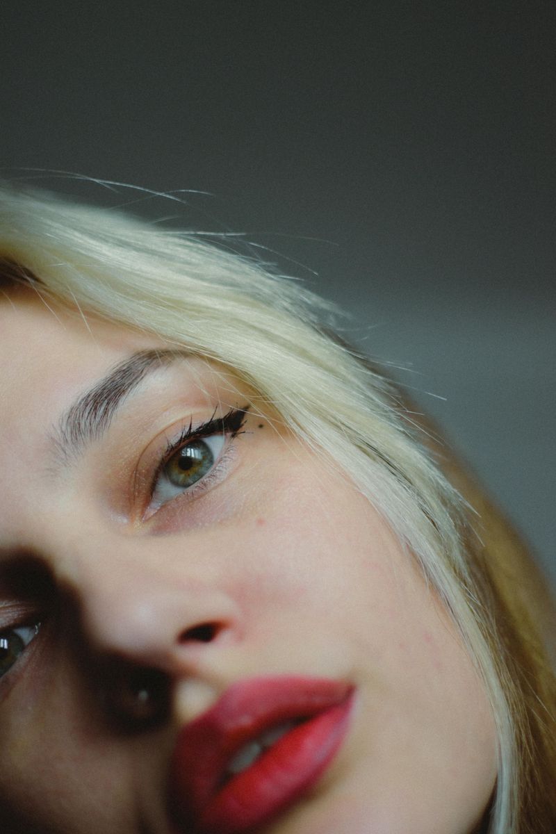 Eye with fine liner definition, blonde hair