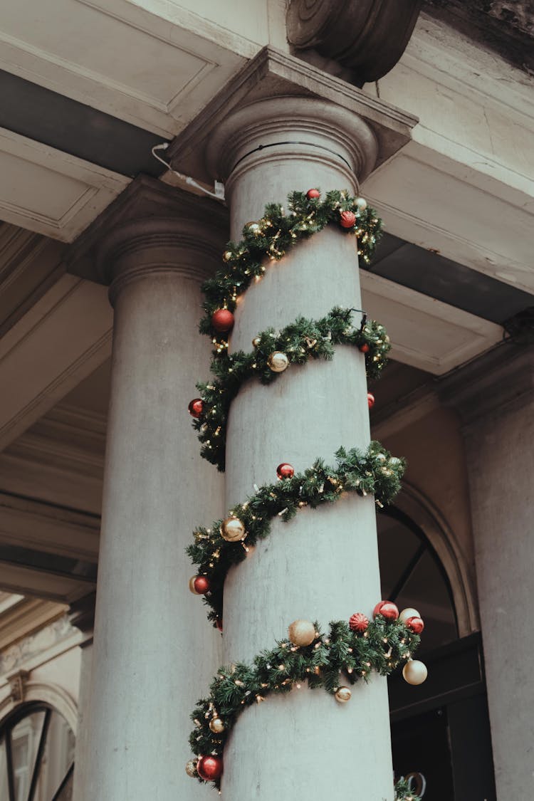 Christmas Decoration On Column