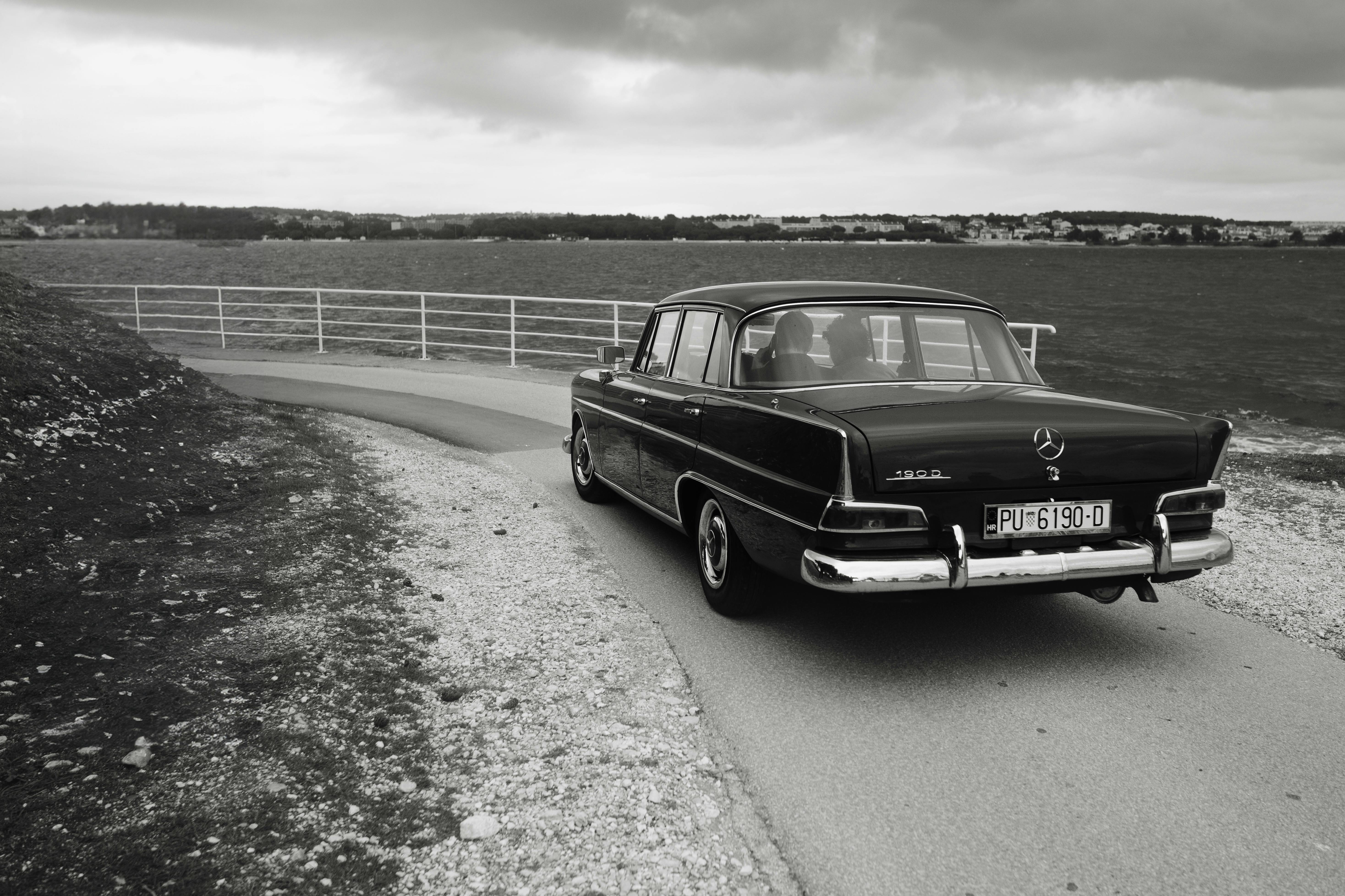 Retro Mercedes Car Driving on Road in Countryside · Free Stock Photo