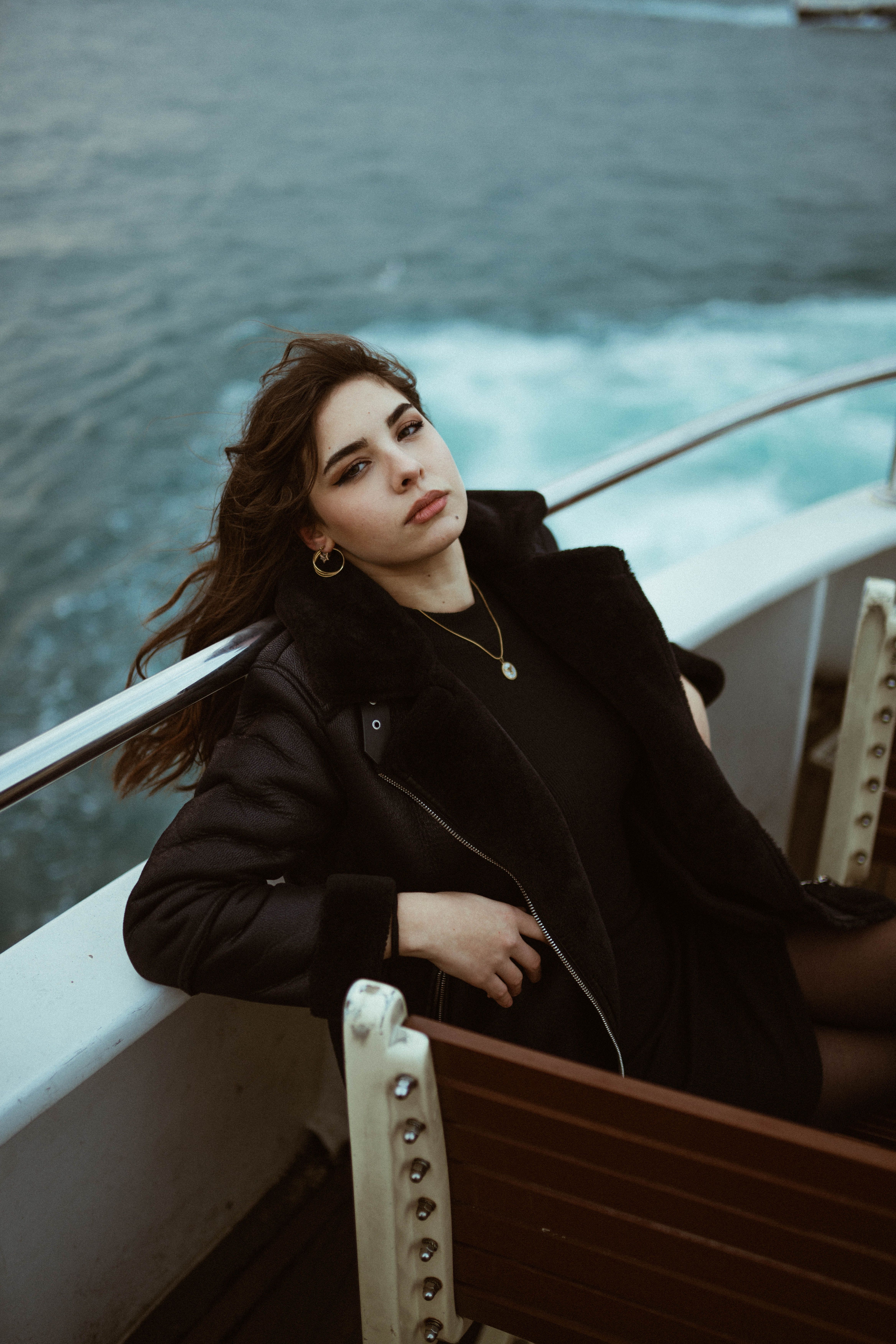 Young Woman by the Bosphorus in Leather Jacket · Free Stock Photo