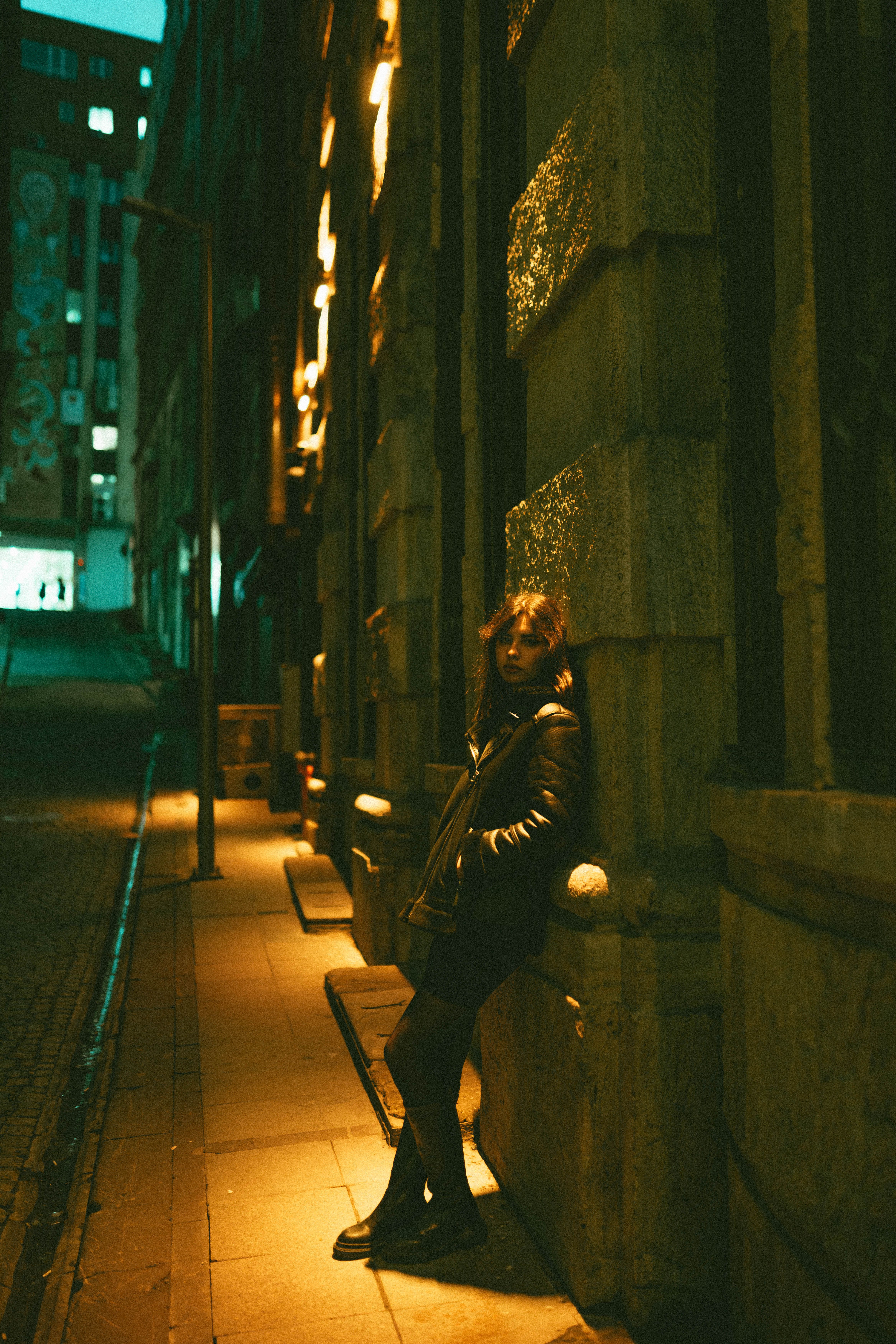 Woman Standing in the City Street at Night · Free Stock Photo