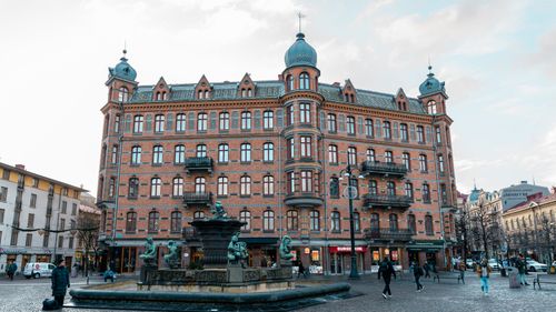 Free Classic Scandinavian architecture in a bustling Göteborg town square. Stock Photo