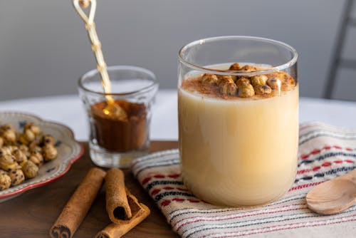 Glass of Milk Drink with Nuts