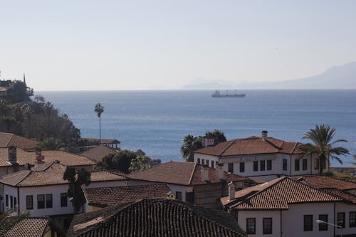 Roofs of Houses on Sea Coast in Town