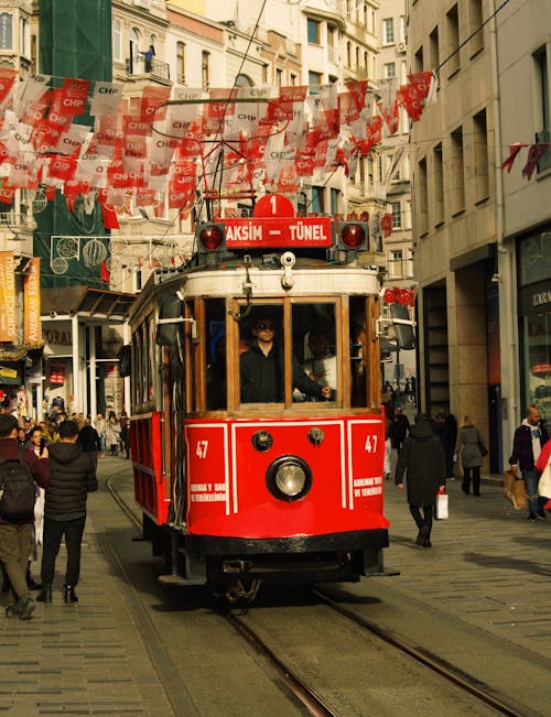 Tram Riding in the City Street 
