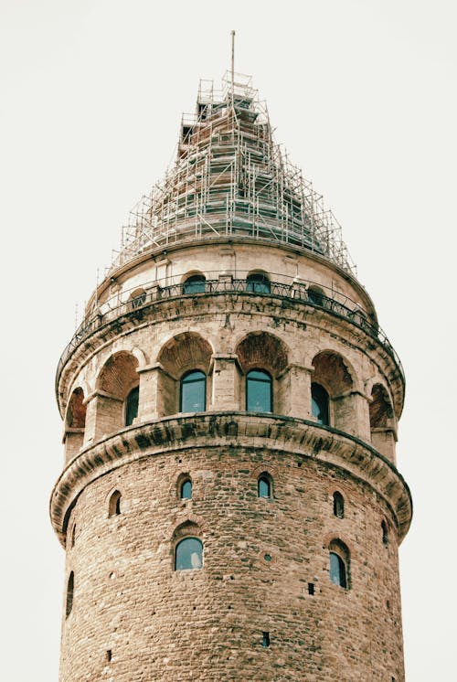 Galata Tower Museum with Roof Covered by Scaffolding