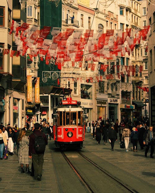 Red Tram Riding in the City 