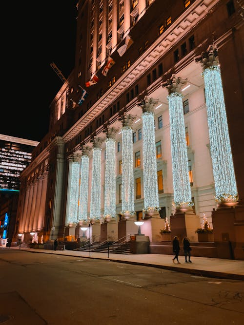 Government Building with columns Illuminated at Night