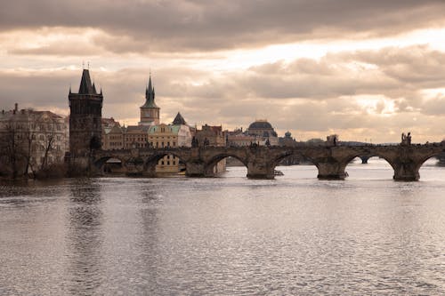 View of the Charles Bridge over the Vltava River in Prague, Czech Republic