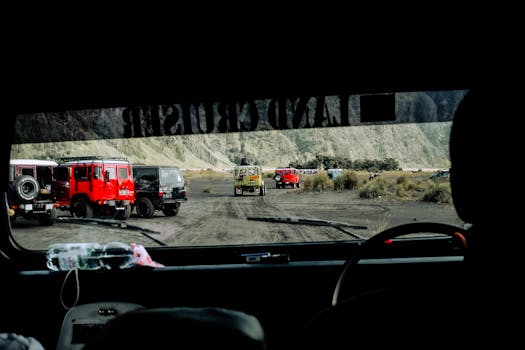 View from a Land Cruiser on an off-road adventure near Mount Bromo, Indonesia.