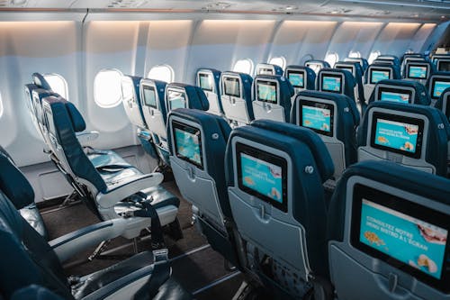 Free Rows of Seats on Airplane Stock Photo