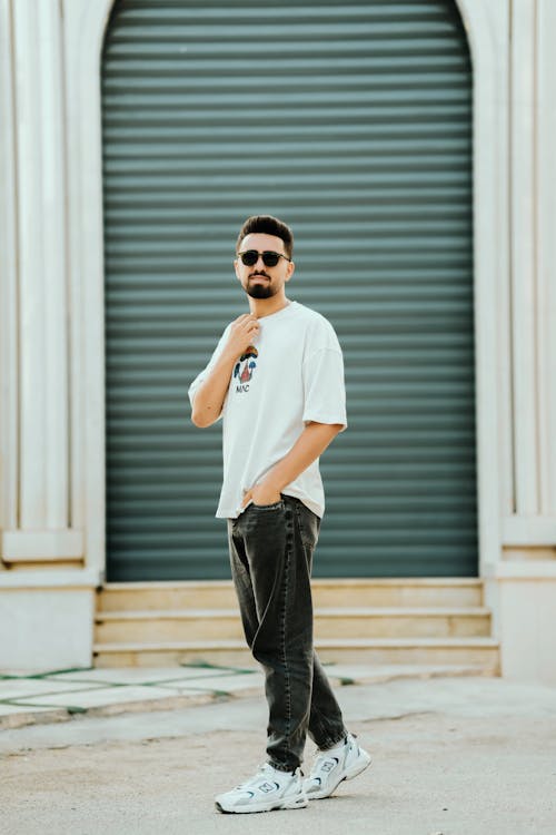 Man in White T-shirt and Sunglasses