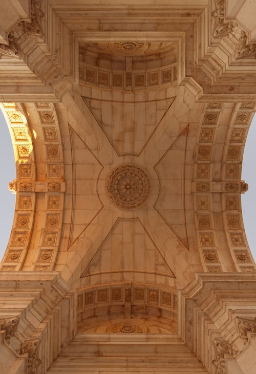 Ornate Marble Vault of Rua Augusta Arch in Lisbon Portugal