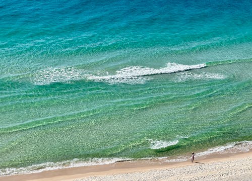 Waves on Ocean Shore in Birds Eye View