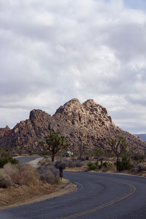Winding Road at a Rugged Mountain in Joshua Tree National Park
