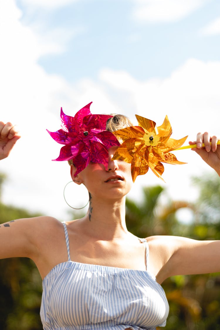 Woman Holding Pinwheels